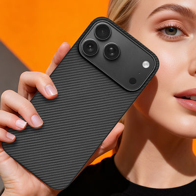 ครอบมือถือไฟเบอร์คาร์บอนอารามิดที่กําหนดเอง พร้อมกรอบโลหะสําหรับ iPhone 17 Pro Max